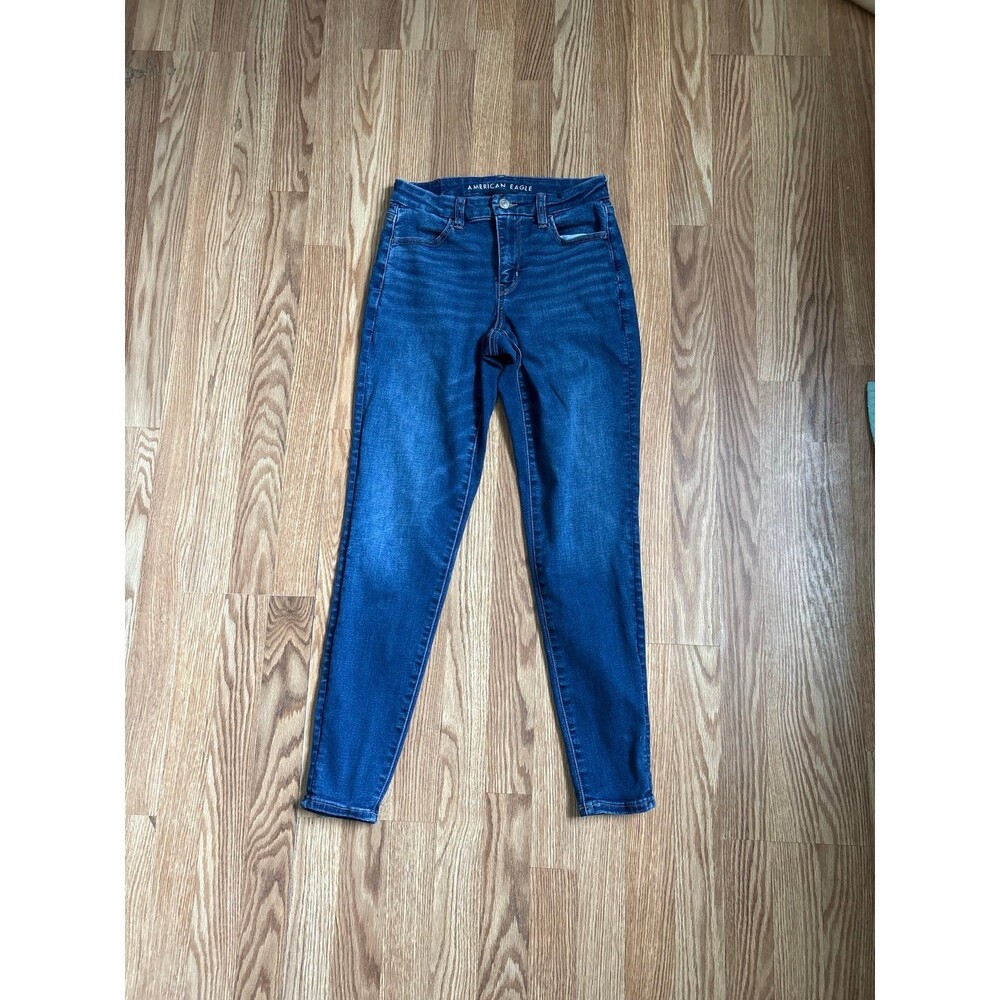 American eagle jeans curvy high rise jegging medium wash denim pockets aerie euc